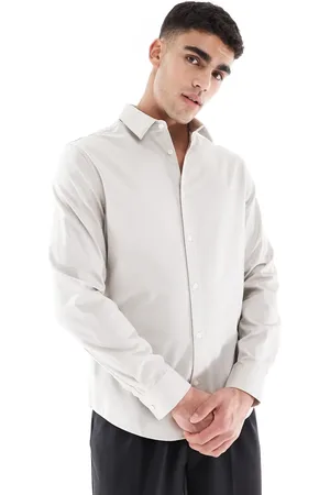 ASOS Formal easy iron twill regular shirt in stone