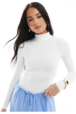 Bershka High neck long sleeve bodysuit in ecru