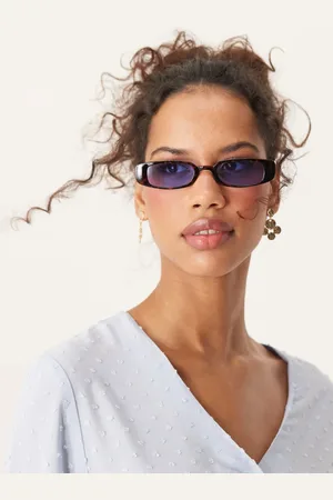 Jeepers Peepers Slim rectangular sunglasses in tortoiseshell with blue lens