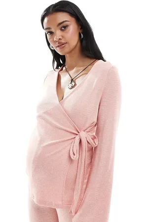 Mama;licious Mamalicious Maternity slubby jersey wrap top co-ord in rose
