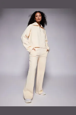 ASOS Interlock wide leg trouser with pintuck detail co-ord in buttermilk