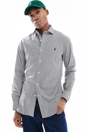 Ralph Lauren Icon logo estate collar slim fit stripe poplin smart shirt in /white