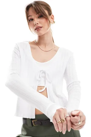 ONLY Tie front pointelle cardigan in