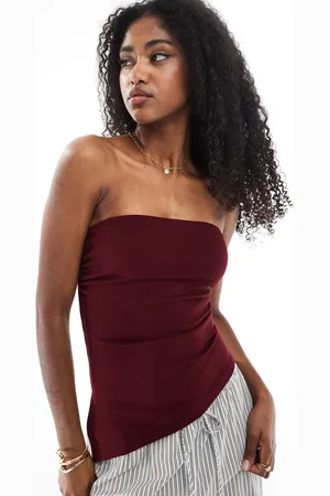 Bershka Asymetric bandeau in dark burgundy