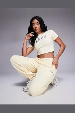 Kaiia Embroidered logo cuffed joggers co-ord in soft and dark grey