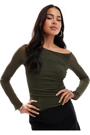 Bershka Mesh asymetric top in khaki