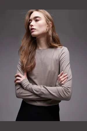 & OTHER STORIES Jersey fitted long sleeve top with front seam in beige