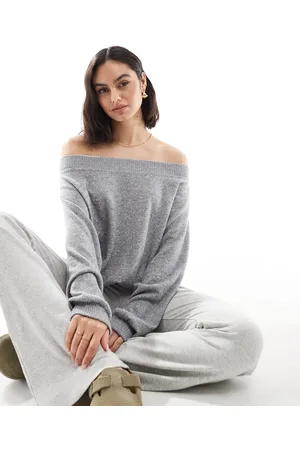 Bershka Off the shoulder knit top in grey marl