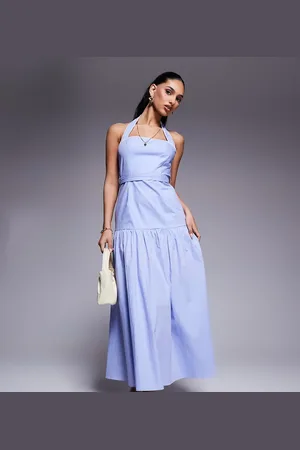 Kaiia Exclusive poplin halterneck dropped waist tie detail maxi dress in soft