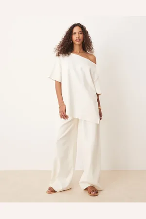 ASOS Interlock super wide leg trouser in coconut milk co-ord
