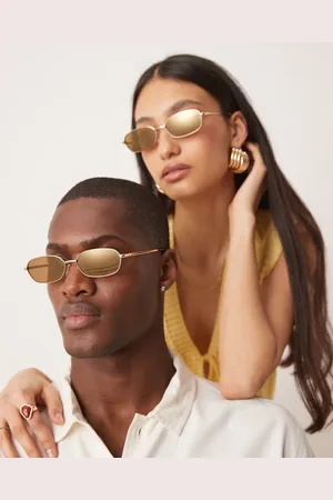 Jeepers Peepers Metal rectangular sunglasses in with brown lens
