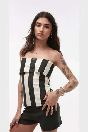 Topshop Knitted bandeau top co-ord in khaki stripe