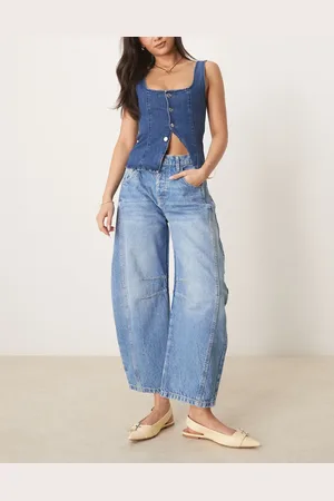 Free People Good luck mid rise barrel leg jeans in light wash