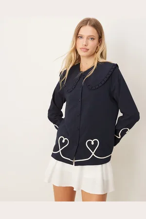 Sister Jane Embroidered hearts blouse in navy