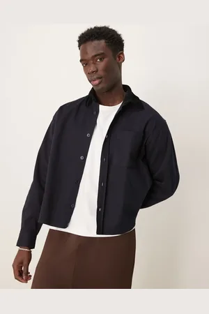 ASOS Oversized boxy overshirt with cord collar in navy - KHAKI