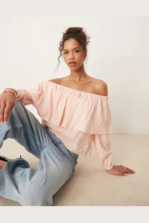 AWARE Off shoulder statement top in light