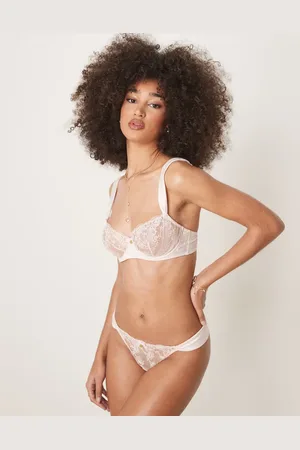 Boux Avenue Adalina satin embroidered thong in pearl