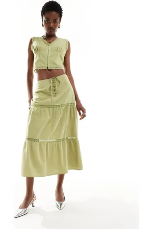 Bailey Rose Corset waist prairie skirt in avocado co-ord