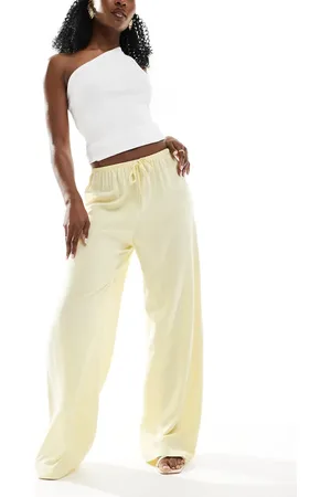 ASOS Wide leg linen pull on trouser in buttermilk