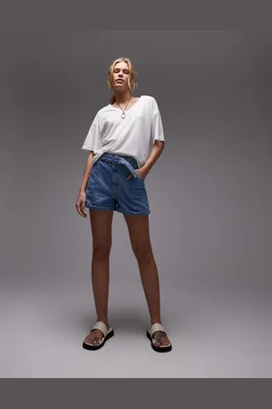 MANGO Belted denim shorts in light