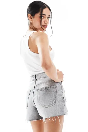 Bershka High waisted ripped denim shorts in washed