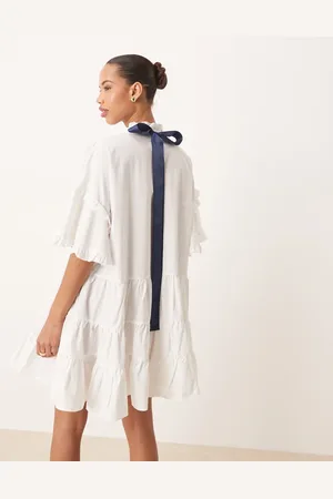 Sister Jane Contrast bow mini dress in pearl