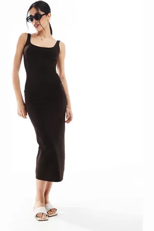 Bershka Square neck midaxi dress in