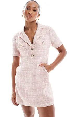 The Frolic Exclusive short sleeve heart button detail tailored boucle mini dress in check