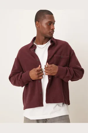 ASOS Oversized boxy shirt with boucle texture in burgundy - BURGUNDY