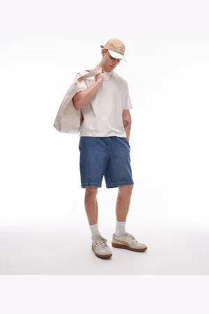 Topman Elasticated denim short in mid wash