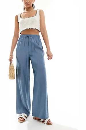 New Look Crinkle wide leg trousers in mid