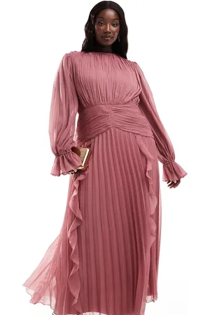 ASOS ASOS DESIGN Curve high neck ruched belt detail maxi dress in dusky