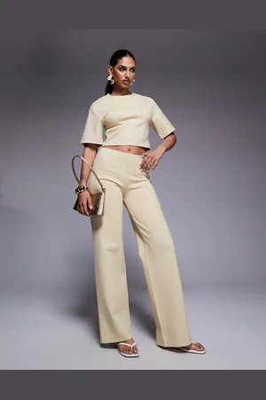 ASOS Interlock wide leg trousers co ord in buttermilk