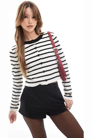 ONLY Cropped knitted cardigan in and white stripes