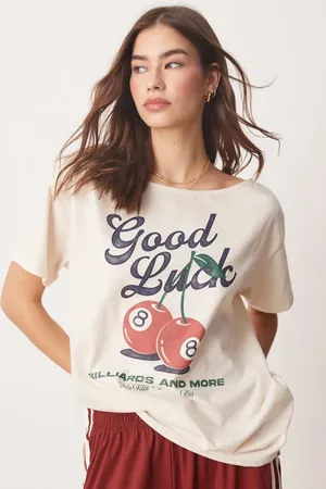 Hollister Slash neck t-shirt with lucky cherry print in