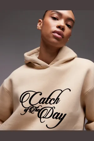 ASOS Ultimate oversized slogan hoodie in beige