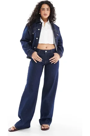 Pieces® Selma wide leg jean co-ord in dark blue denim