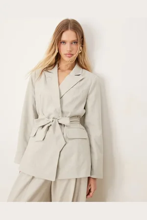 AWARE Double breasted belted blazer co-ord in light
