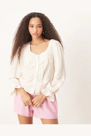 AWARE Blouson sleeve crinkle blouse in cream
