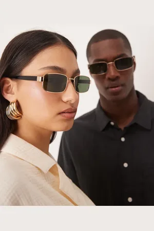 Jeepers Peepers Rectangular metal sunglasses in with green lens