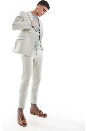 ASOS Wool blend tapered suit trousers in sage weave