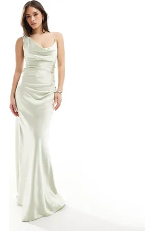 Six Stories Bridesmaid one shoulder satin maxi dress in mint