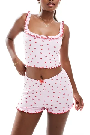 Cotton On Cotton On heart print rib ruffle cami top in co-ord