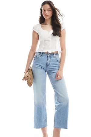 Stradivarius Tall D96 straight cropped jean in mid wash