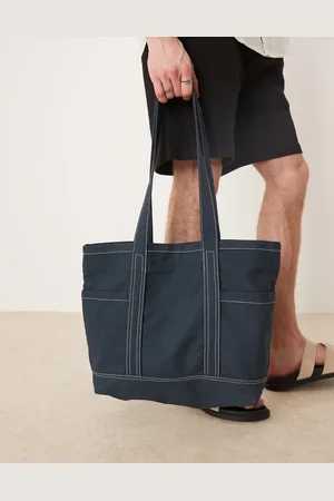 ASOS Canvas tote bag with top stitching in navy