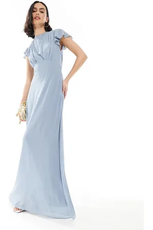 TFNC Bridesmaid flutter sleeve cowl back chiffon maxi dress in dusty