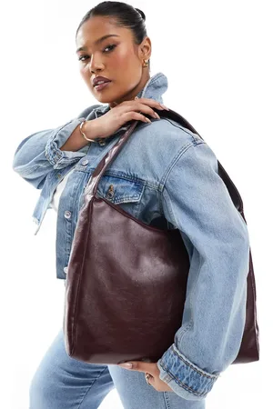 Pull&Bear Medium faux leather shopper in deep burgundy