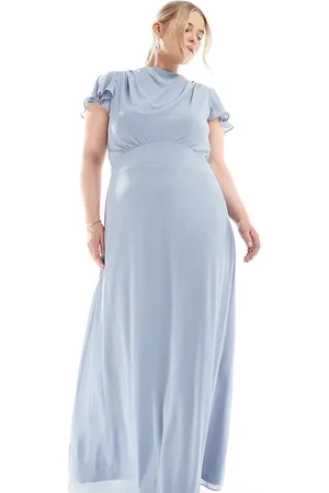 TFNC Bridesmaid flutter sleeve cowl back chiffon maxi dress in dusty