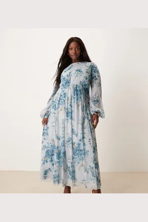 ASOS ASOS DESIGN Curve dobby channel detail maxi dress in blue floral print