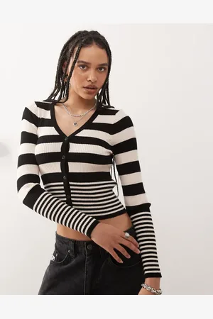 Noisy May Button through cardigan in and cream stripe